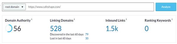 Domain Authority of Cafe Shape 